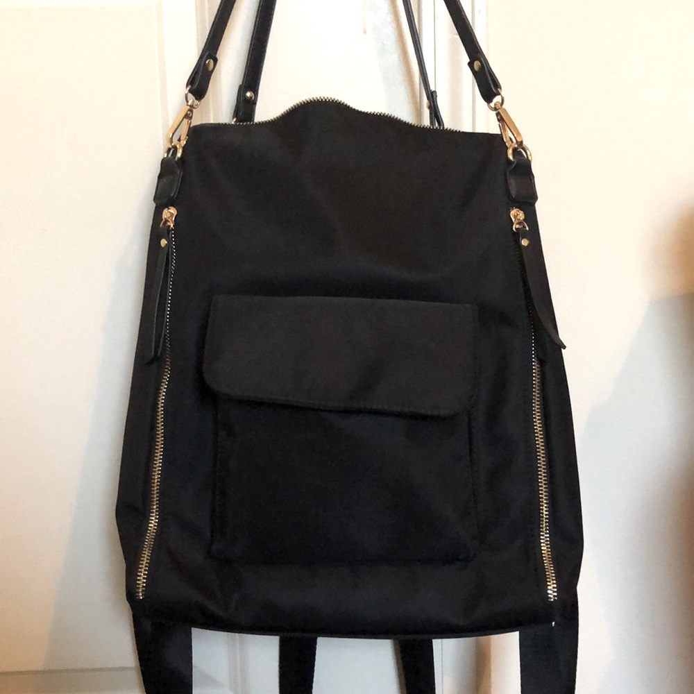 Black nylon backpack/over the shoulder bag